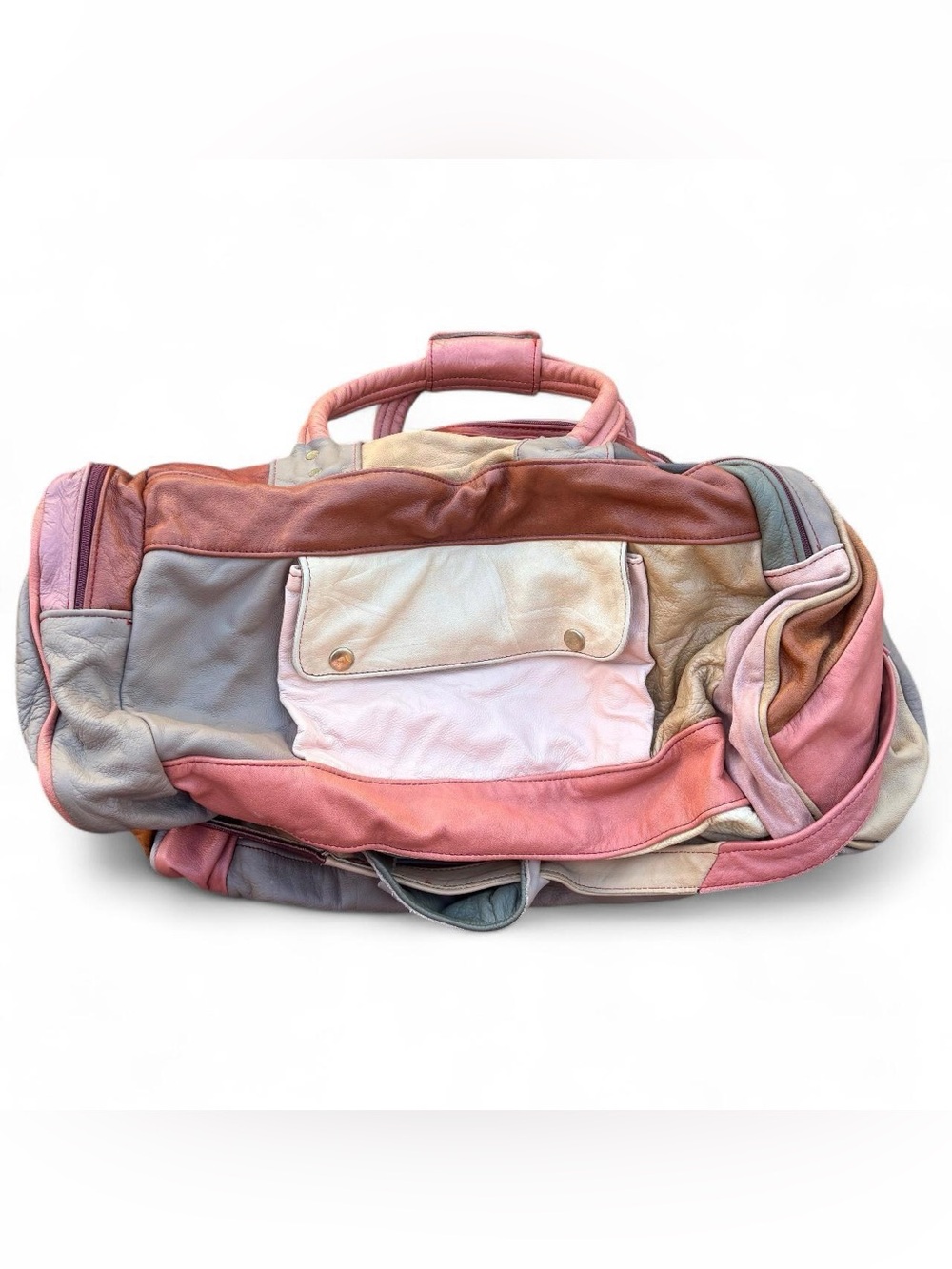 Patchwork Leather Travel Weekender Bag in Pink & Multicolor